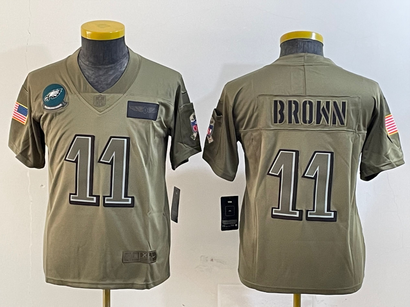 Youth 2025 Philadelphia Eagles #11 Brown green Nike NFL jersey style 5->youth nfl jersey->Youth Jersey